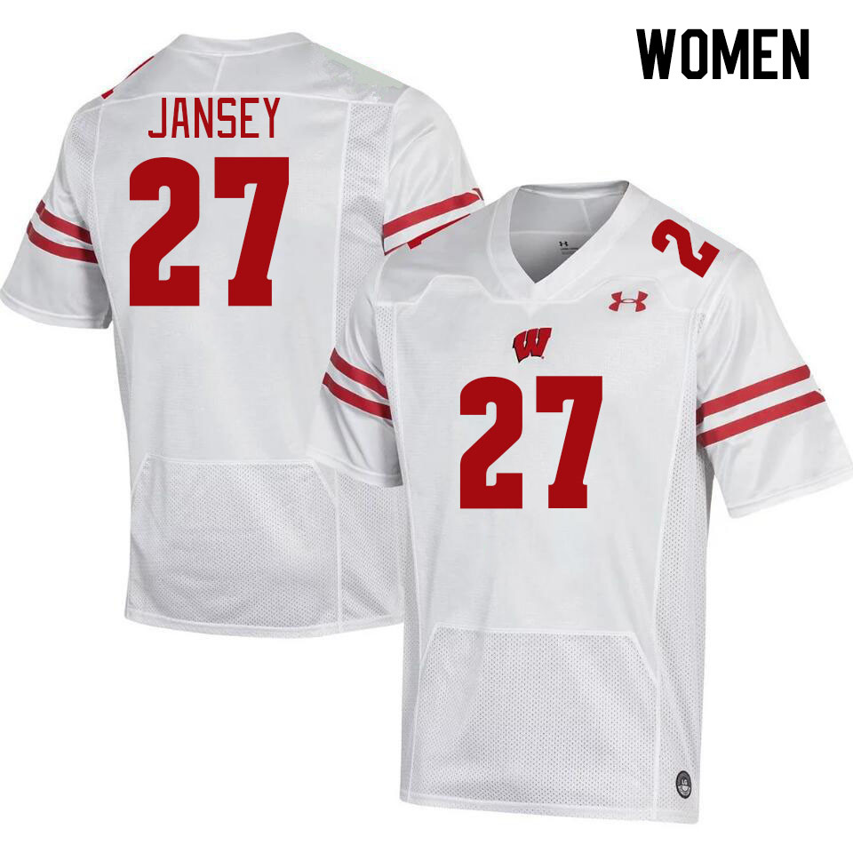 Women #27 Tyler Jansey Winsconsin Badgers College Football Jerseys Stitched Sale-White - Click Image to Close
